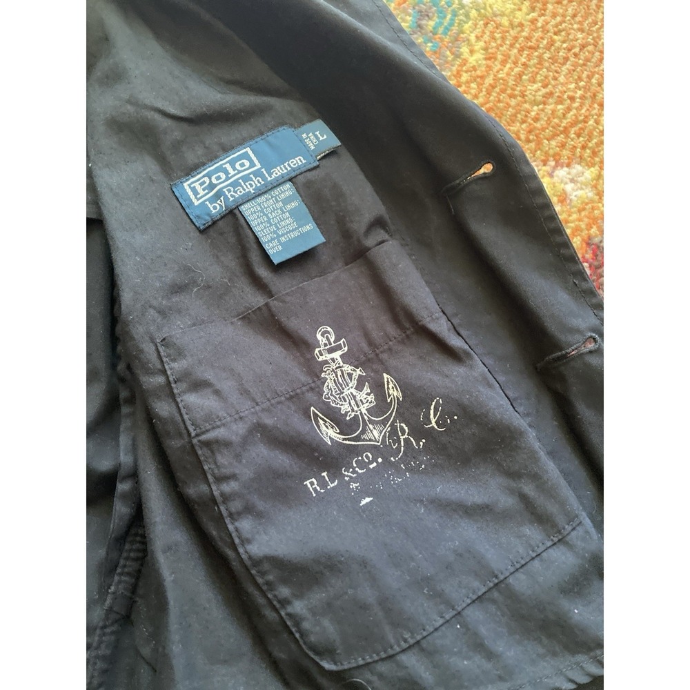 VTG Polo Ralph Lauren Jacket Mens Large Nautical Military Black Gold Buttons - Picture 2 of 12
